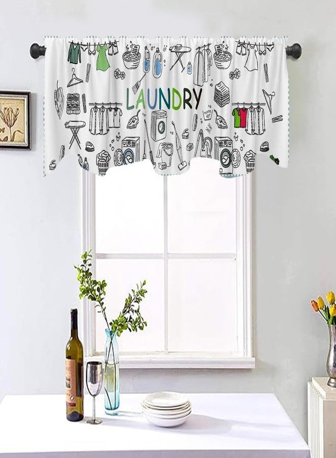 DOTOOMA 54x18 Inches Laundry Cute Window Treatment Valance White Watercolor Kitchen Blackout Drapes Bathroom Bedroom Living Room Polyester Fabric Curtains Decorations Supplies - Image 5